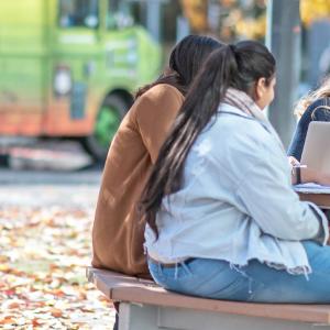 Photo of students collaborating on campus